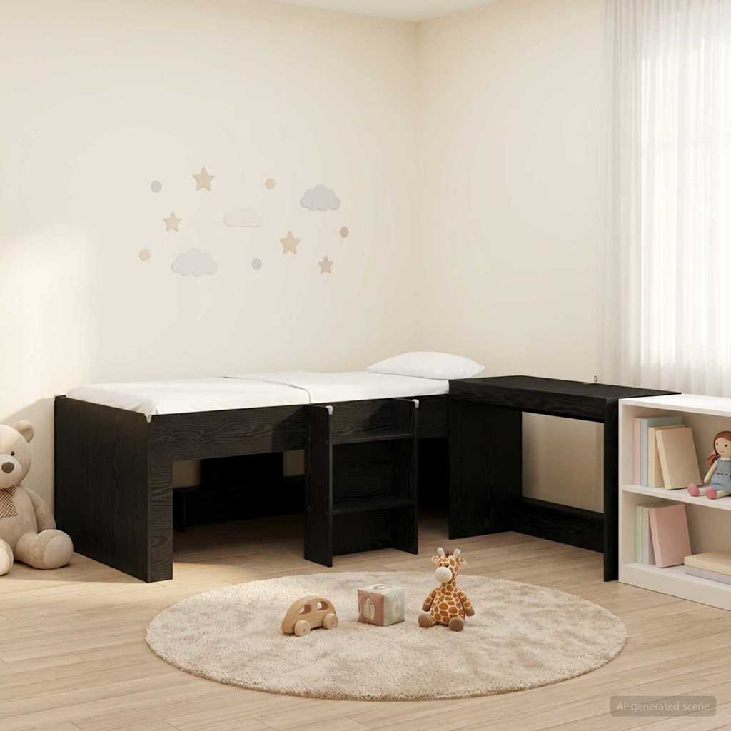 vidaXL Kids'High Bed Frame with Desk Black Oak 90 x 190 cm