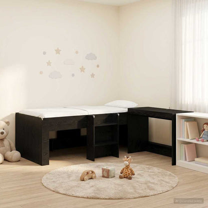vidaXL Kids'High Bed Frame with Desk Black Oak 90 x 190 cm