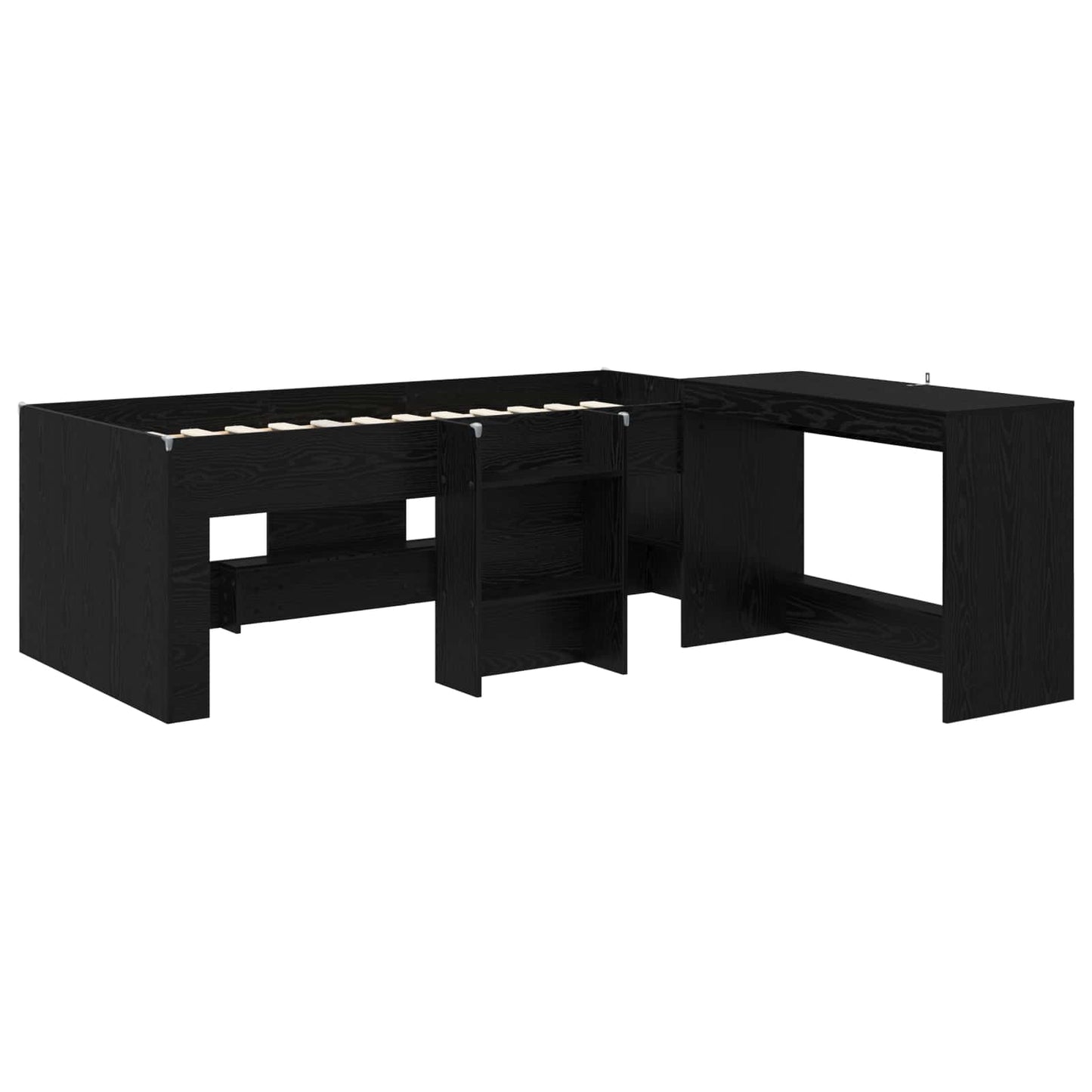 vidaXL Kids'High Bed Frame with Desk Black Oak 90 x 190 cm