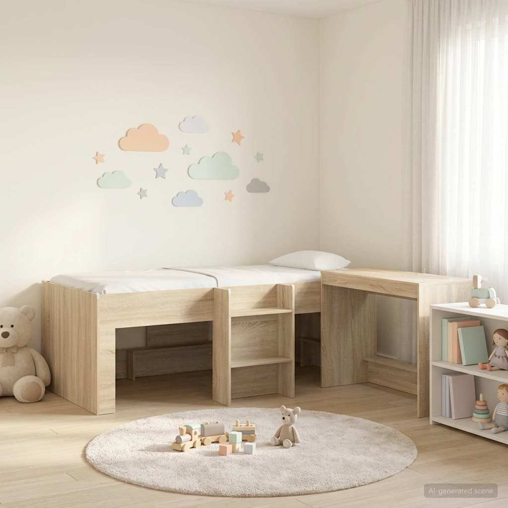 vidaXL Kids'High Bed Frame with Desk 2 pcs Sonoma Oak Engineered Wood