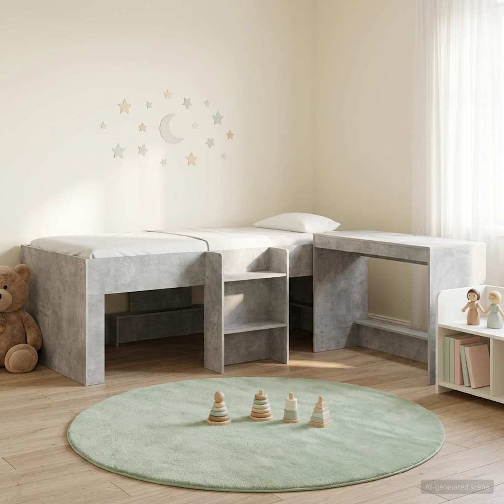 vidaXL Kids'High Bed Frame with Desk 2 pcs Concrete Grey