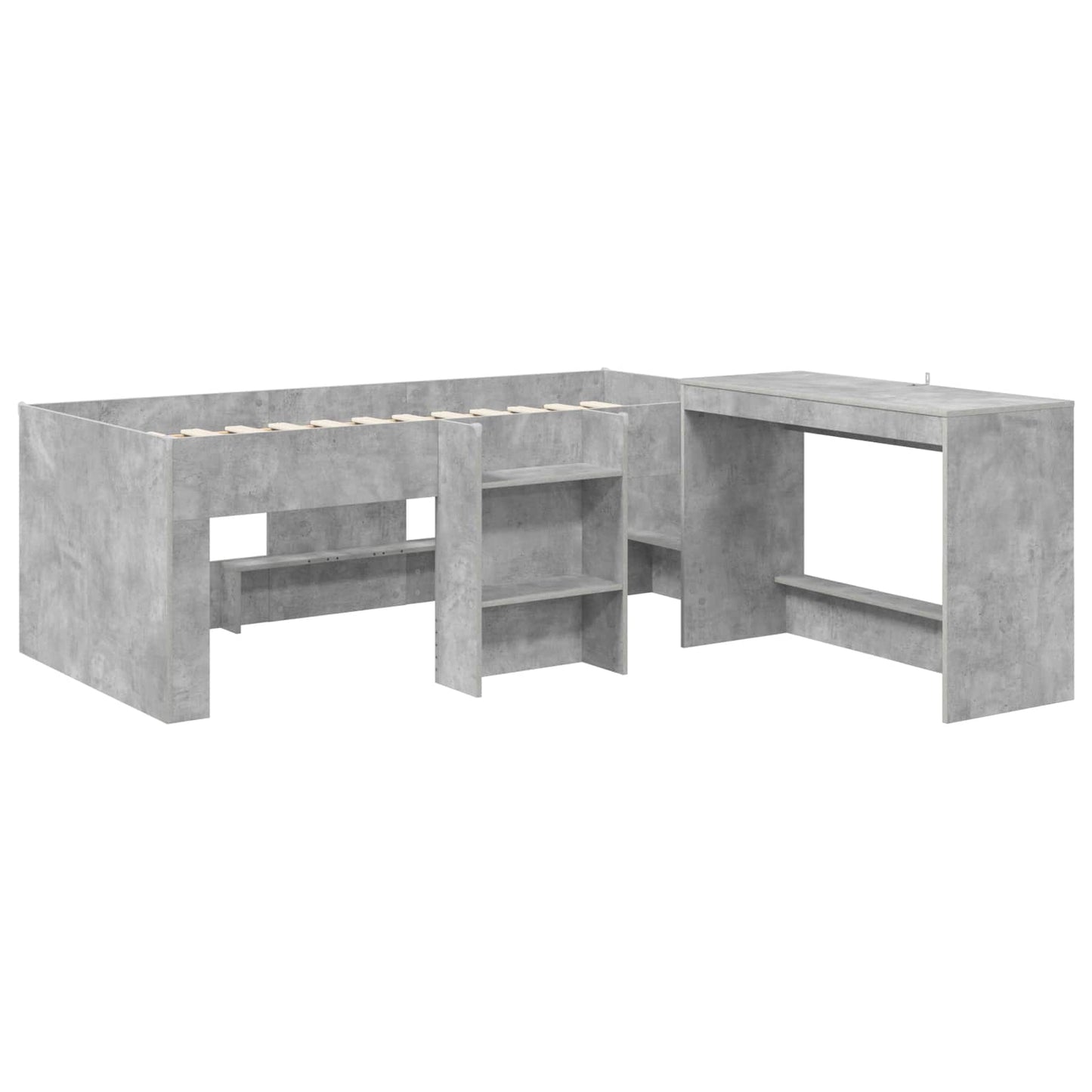 vidaXL Kids'High Bed Frame with Desk 2 pcs Concrete Grey