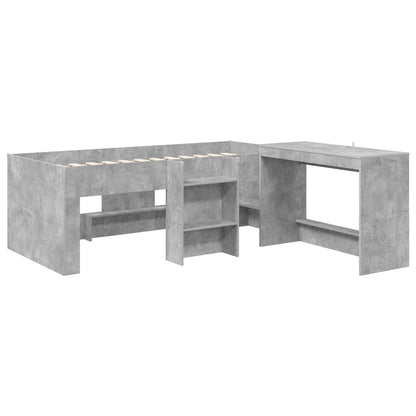 vidaXL Kids'High Bed Frame with Desk 2 pcs Concrete Grey
