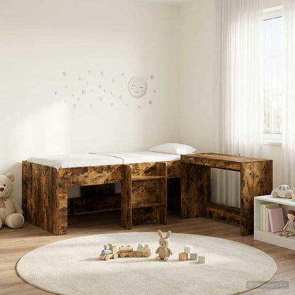 vidaXL Kids'High Bed Frame with Desk 2 pcs Smoked Oak Engineered Wood