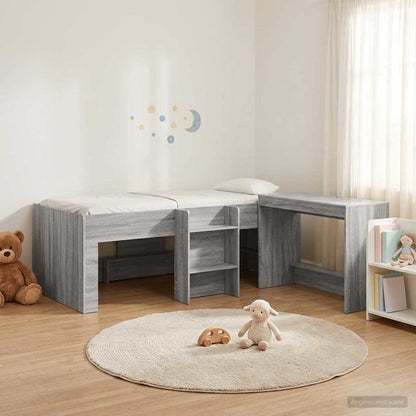 vidaXL Kids'High Bed Frame with Desk 2 pcs Grey Sonoma