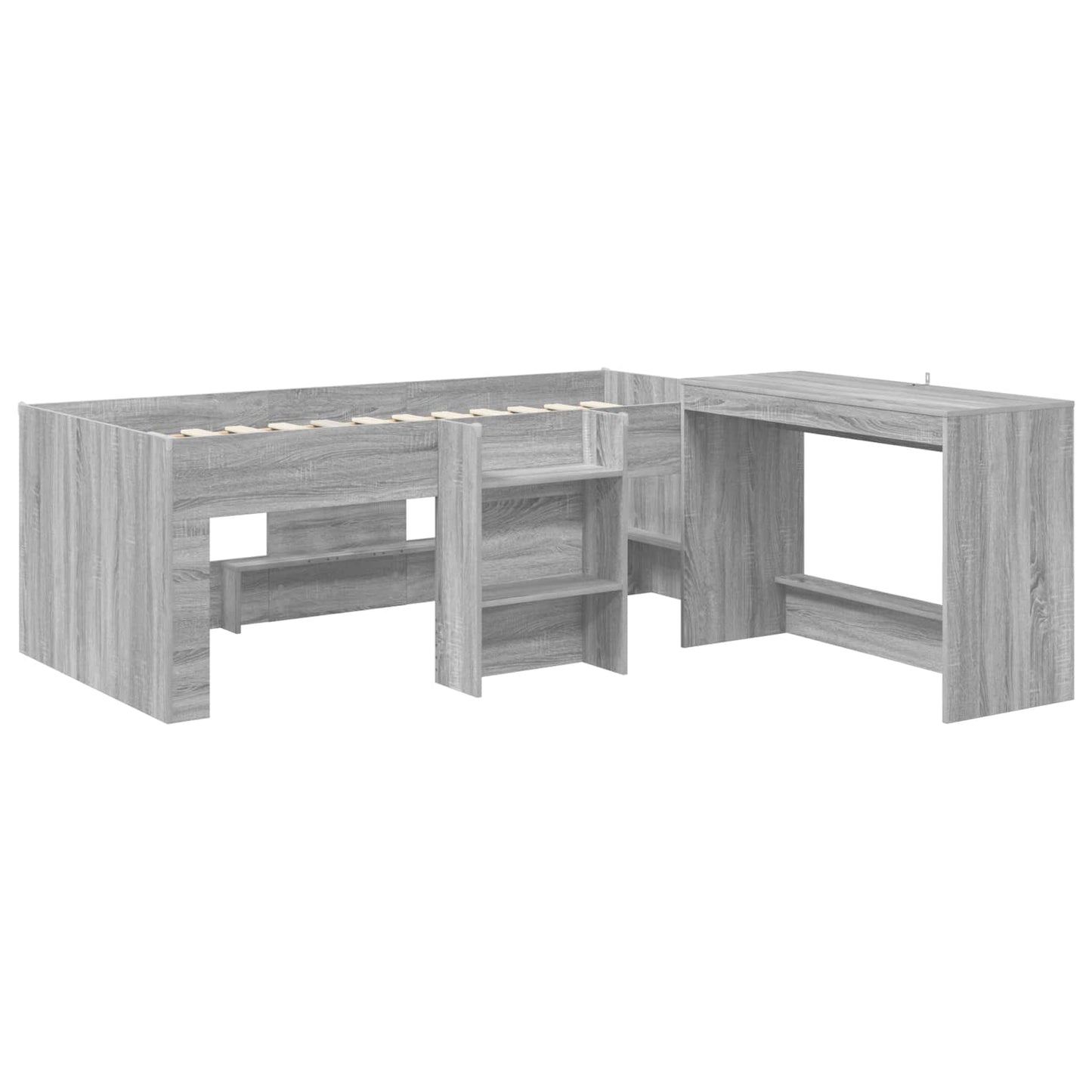 vidaXL Kids'High Bed Frame with Desk 2 pcs Grey Sonoma