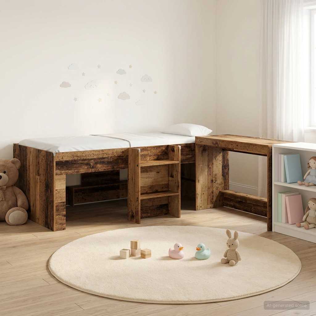 vidaXL Kids'High Bed Frame with Desk Old wood 90 x 190 cm