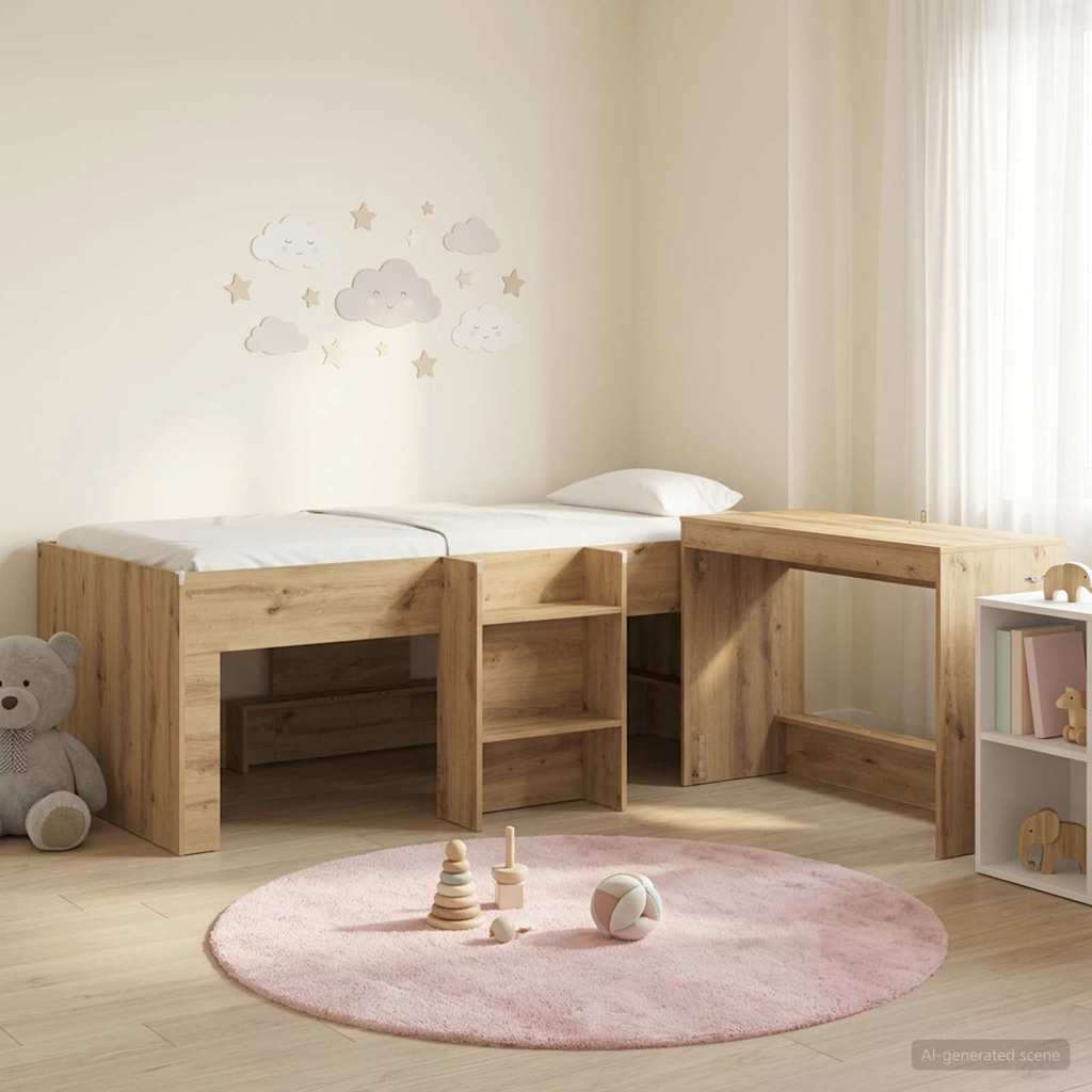 vidaXL Kids'High Bed Frame with Desk 2 pcs Artisan Oak