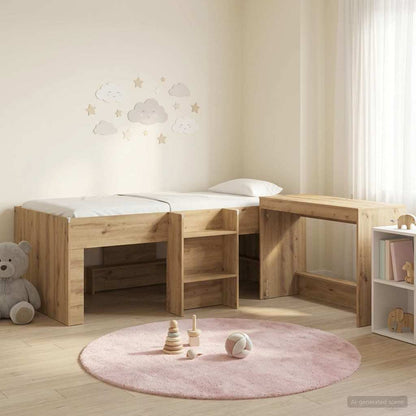 vidaXL Kids'High Bed Frame with Desk 2 pcs Artisan Oak