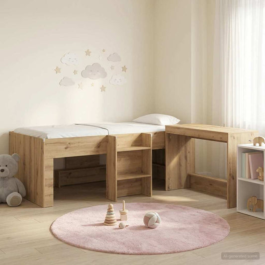 vidaXL Kids'High Bed Frame with Desk 2 pcs Artisan Oak