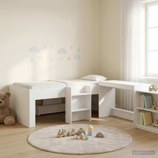 vidaXL Kids'High Bed Frame with Desk 2 pcs White Engineered Wood