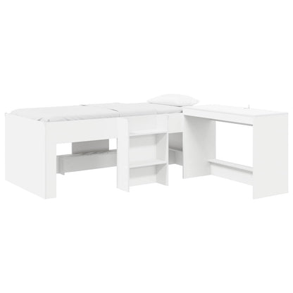 vidaXL Kids'High Bed Frame with Desk 2 pcs White Engineered Wood