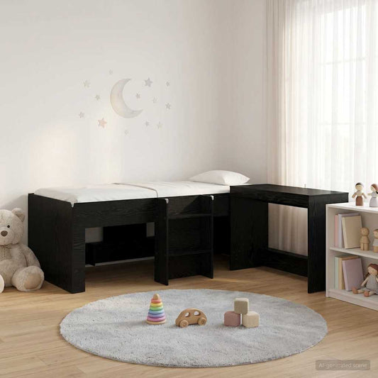 vidaXL Kids'High Bed Frame with Desk 2 pcs Black Oak Engineered Wood