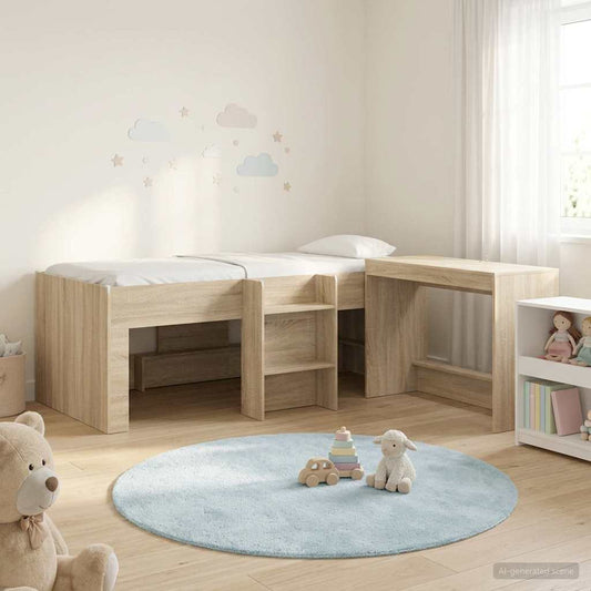vidaXL Kids'High Bed Frame with Desk 2 pcs Sonoma Oak Engineered Wood