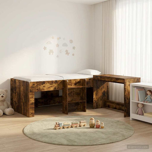 vidaXL Kids'High Bed Frame with Desk 2 pcs Smoked Oak Engineered Wood