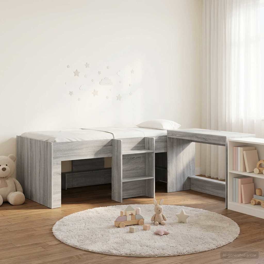 vidaXL Kids'High Bed Frame with Desk 2 pcs Grey Sonoma