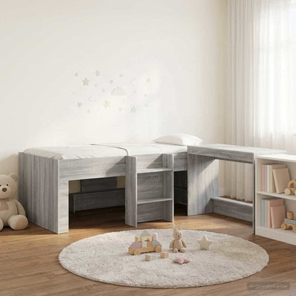 vidaXL Kids'High Bed Frame with Desk 2 pcs Grey Sonoma