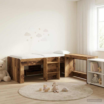 vidaXL Kids'High Bed Frame with Desk 2 pcs Old wood Engineered Wood