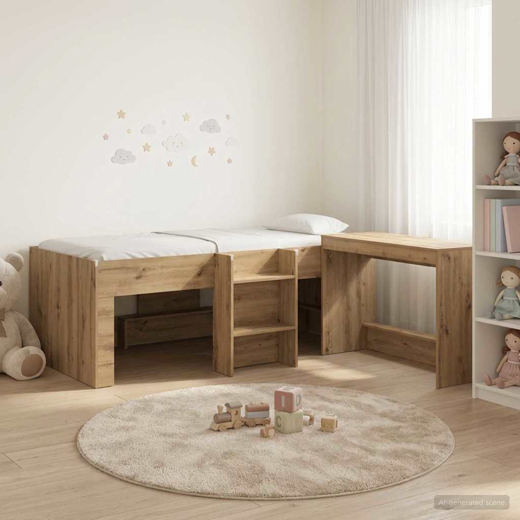 vidaXL Kids'High Bed Frame with Desk 2 pcs Artisan Oak
