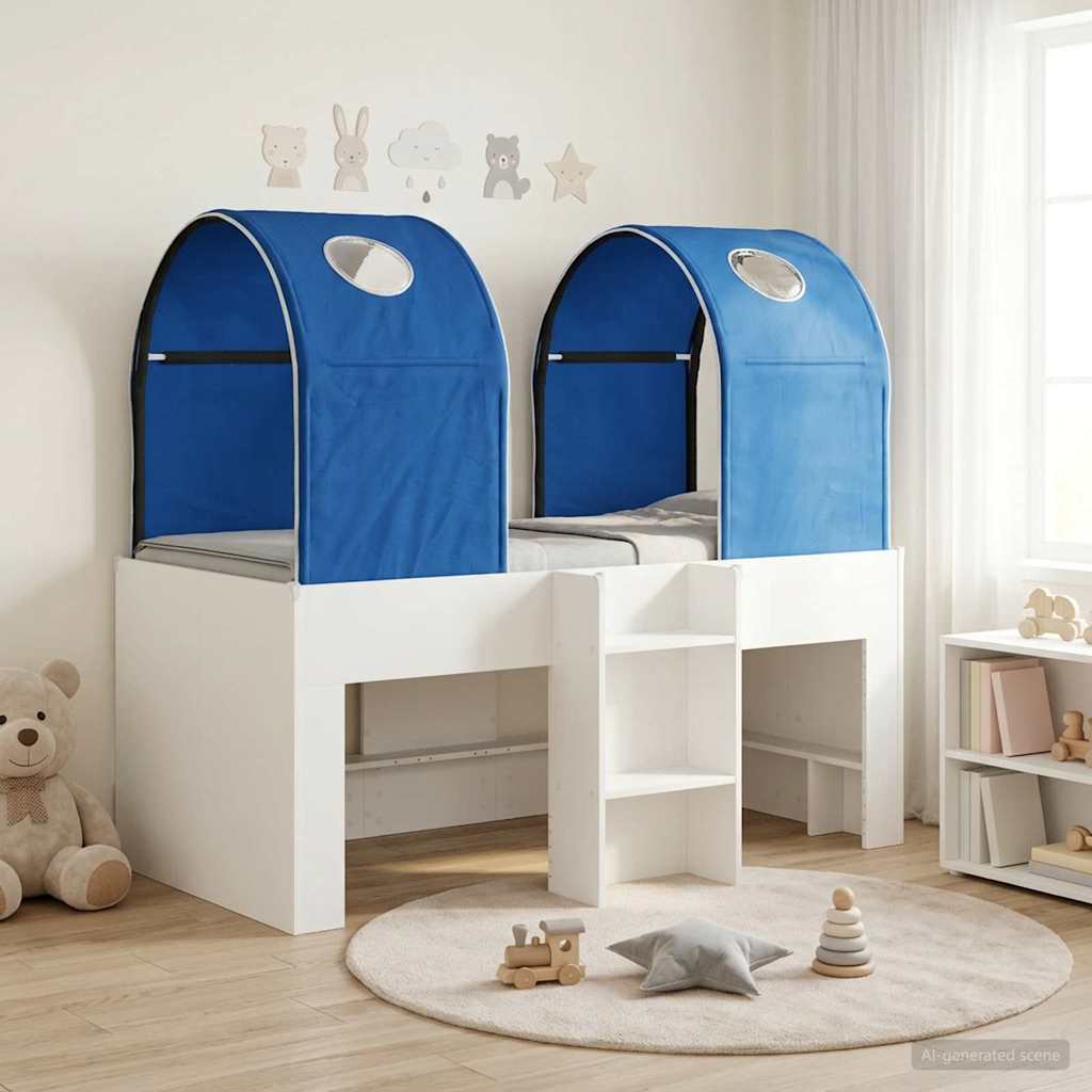 vidaXL Bed with Tunnel 3 pcs White and Blue Engineered Wood