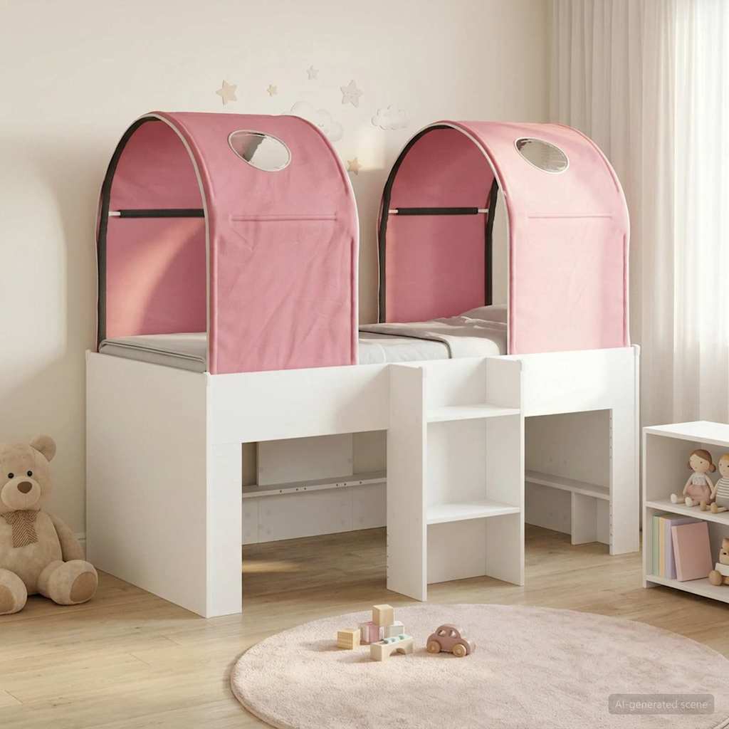 vidaXL Bed with Tunnel 3 pcs White and Pink Engineered Wood