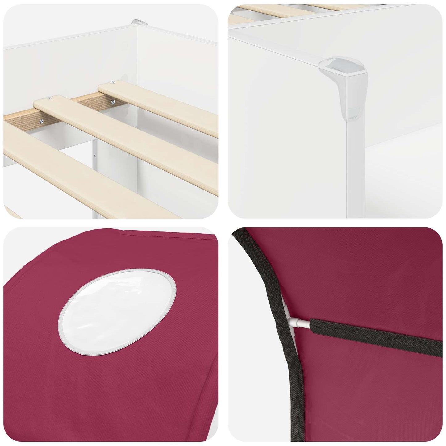 vidaXL Bed with Tunnel 4 pcs White and Red Engineered Wood