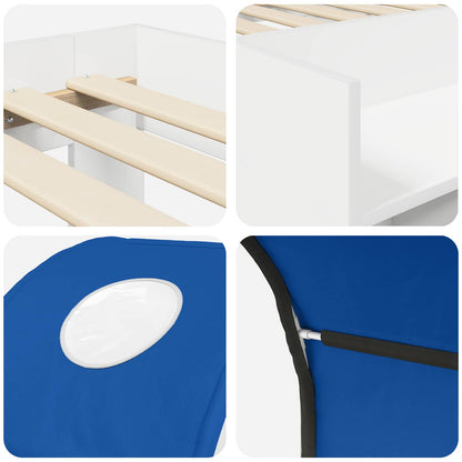 vidaXL Bed with Tunnel with Shelf 3 pcs White and Blue Engineered Wood