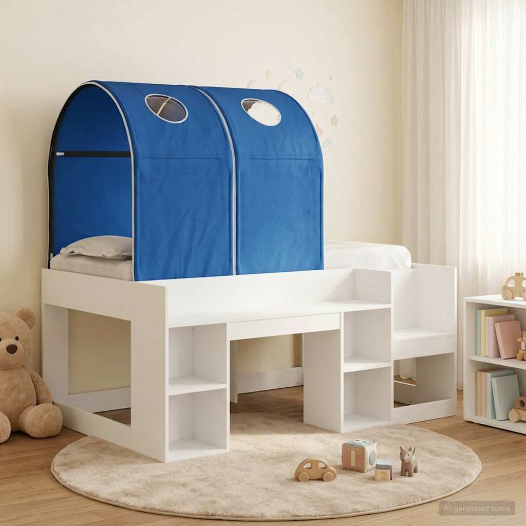 vidaXL Bed with Tunnel with Shelf 3 pcs White and Blue Engineered Wood