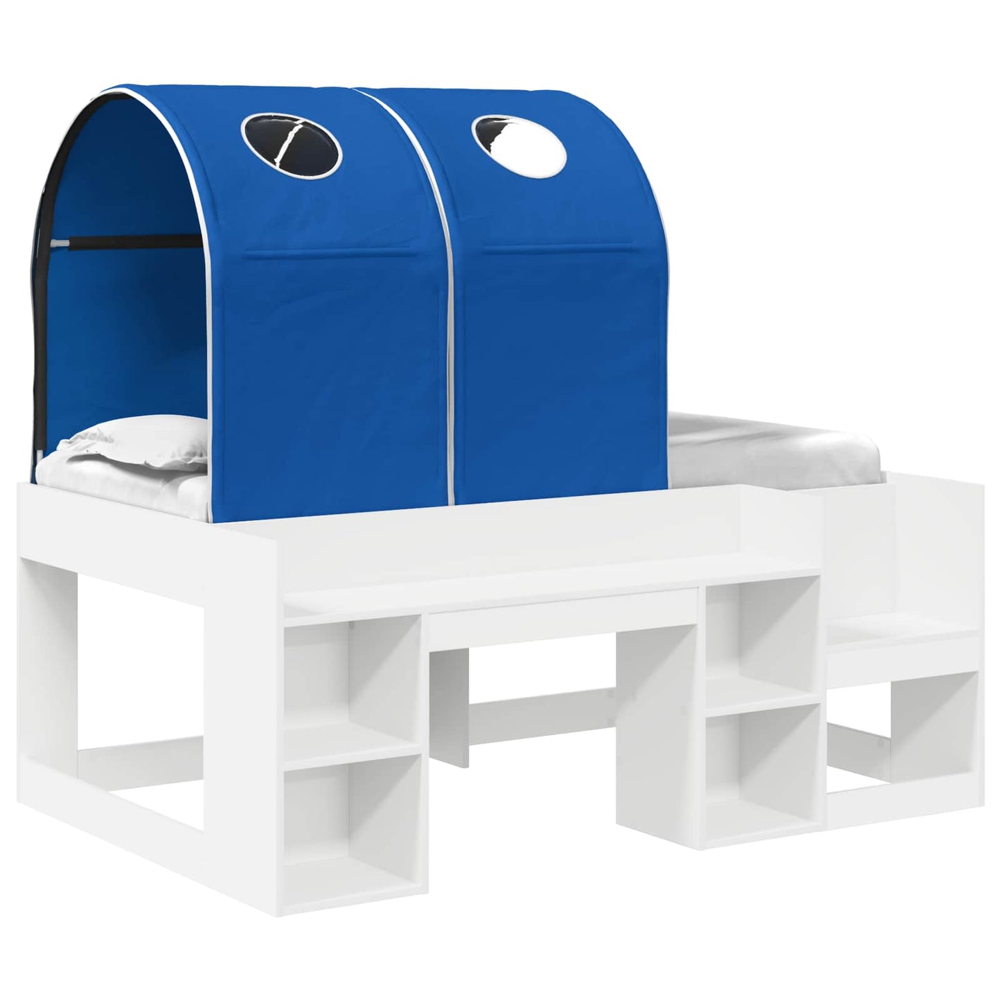 vidaXL Bed with Tunnel with Shelf 3 pcs White and Blue Engineered Wood