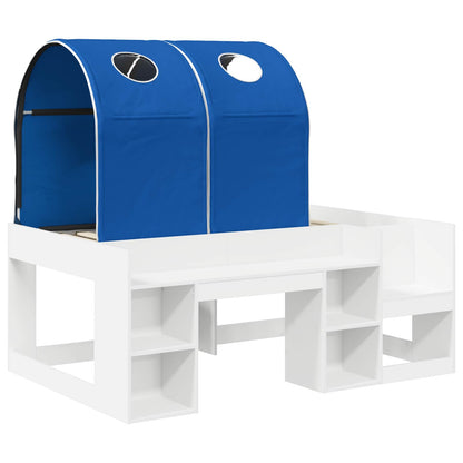 vidaXL Bed with Tunnel with Shelf 3 pcs White and Blue Engineered Wood