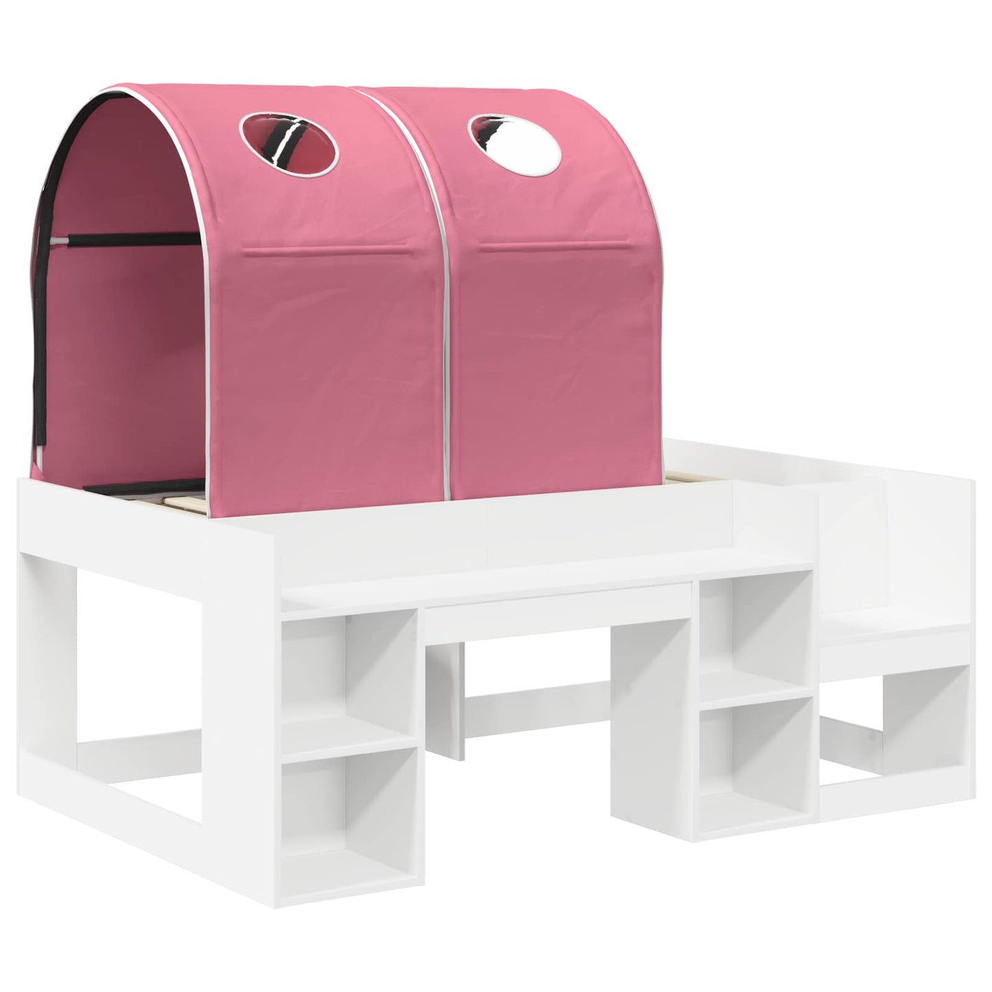 vidaXL Bed with Tunnel with Shelf 3 pcs White and Pink Engineered Wood