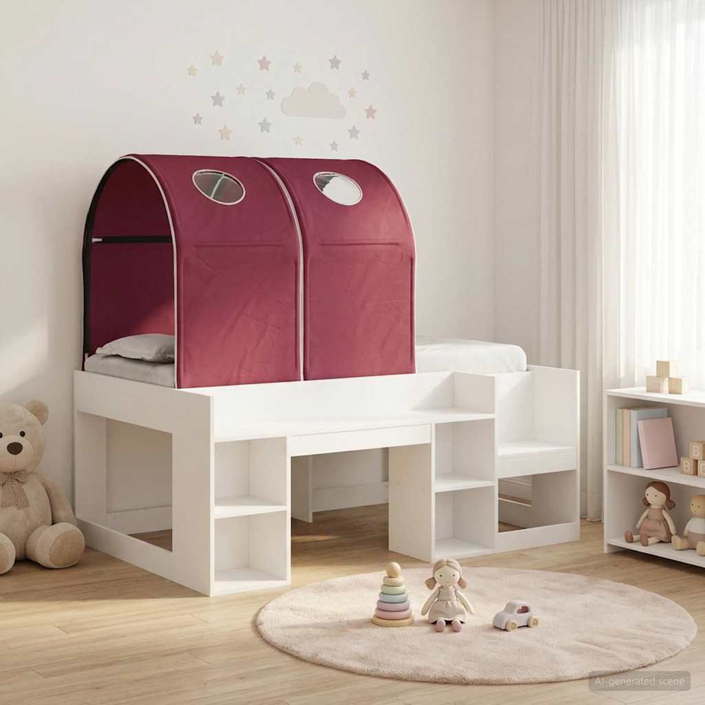 vidaXL Bed with Tunnel with Shelf 3 pcs White and Red Engineered Wood