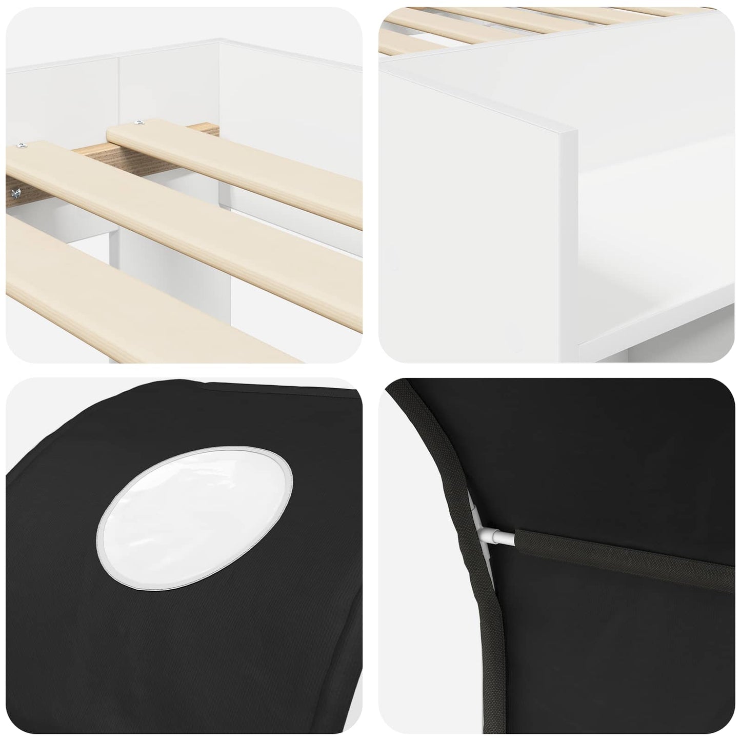 vidaXL Bed with Tunnel 3 pcs White and Black Engineered Wood