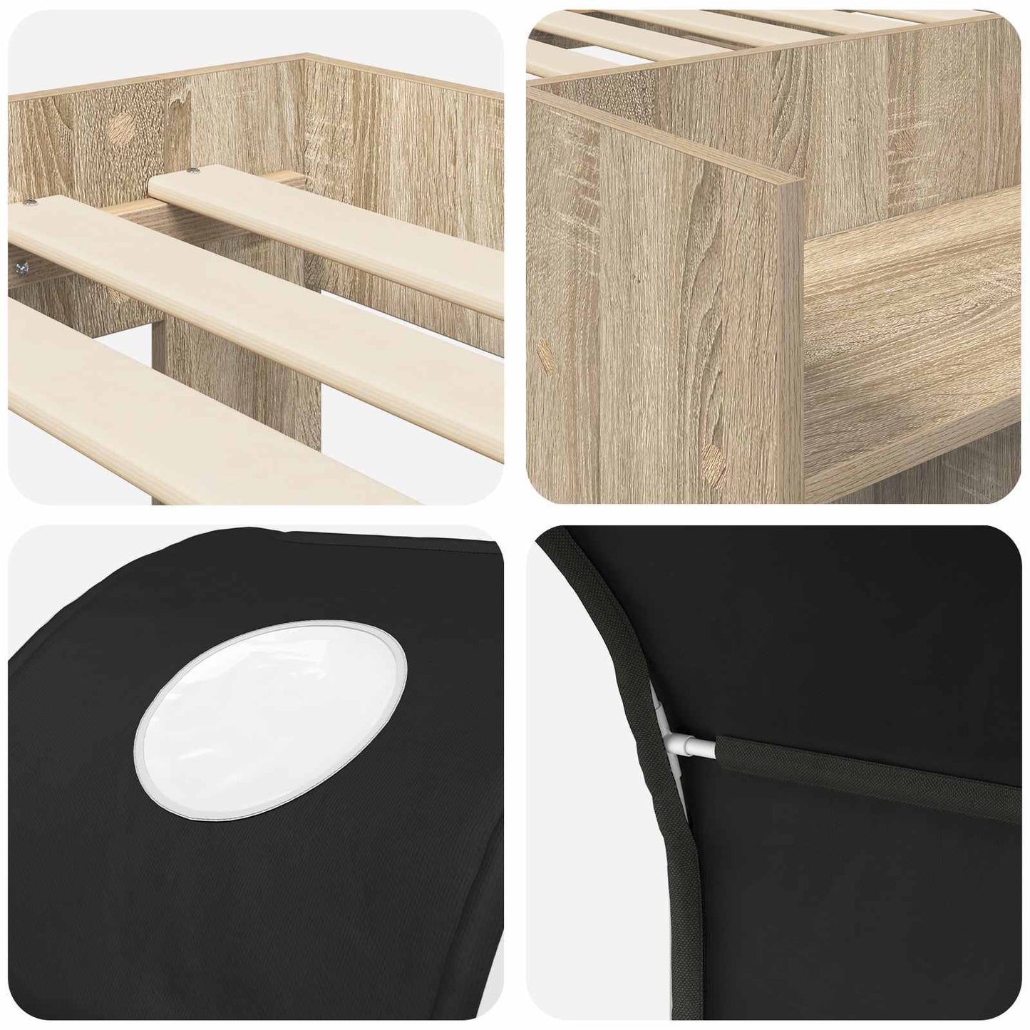 vidaXL Bed with Tunnel 3 pcs Sonoma Oak and Black Engineered Wood