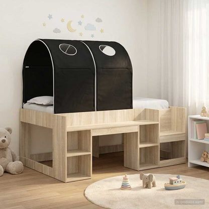 vidaXL Bed with Tunnel 3 pcs Sonoma Oak and Black Engineered Wood