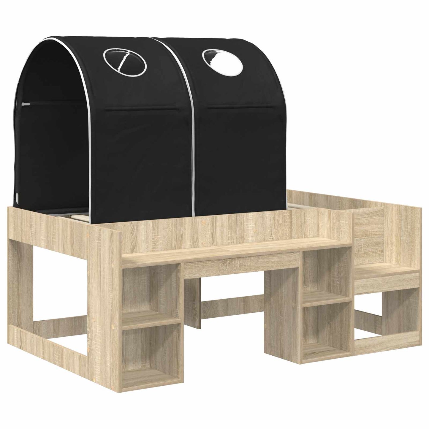vidaXL Bed with Tunnel 3 pcs Sonoma Oak and Black Engineered Wood
