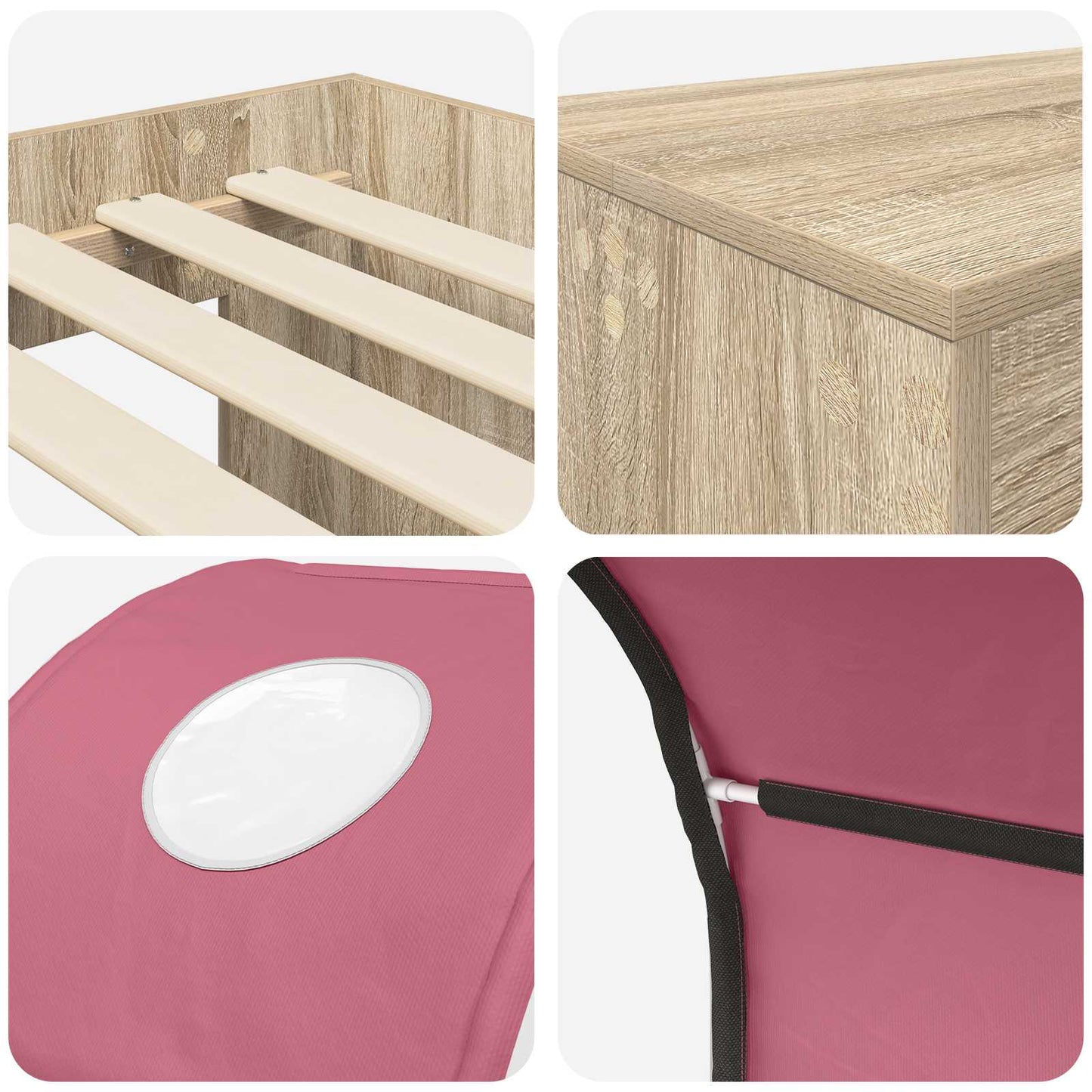 vidaXL Bed with Tunnel 3 pcs Sonoma Oak and Pink Engineered Wood