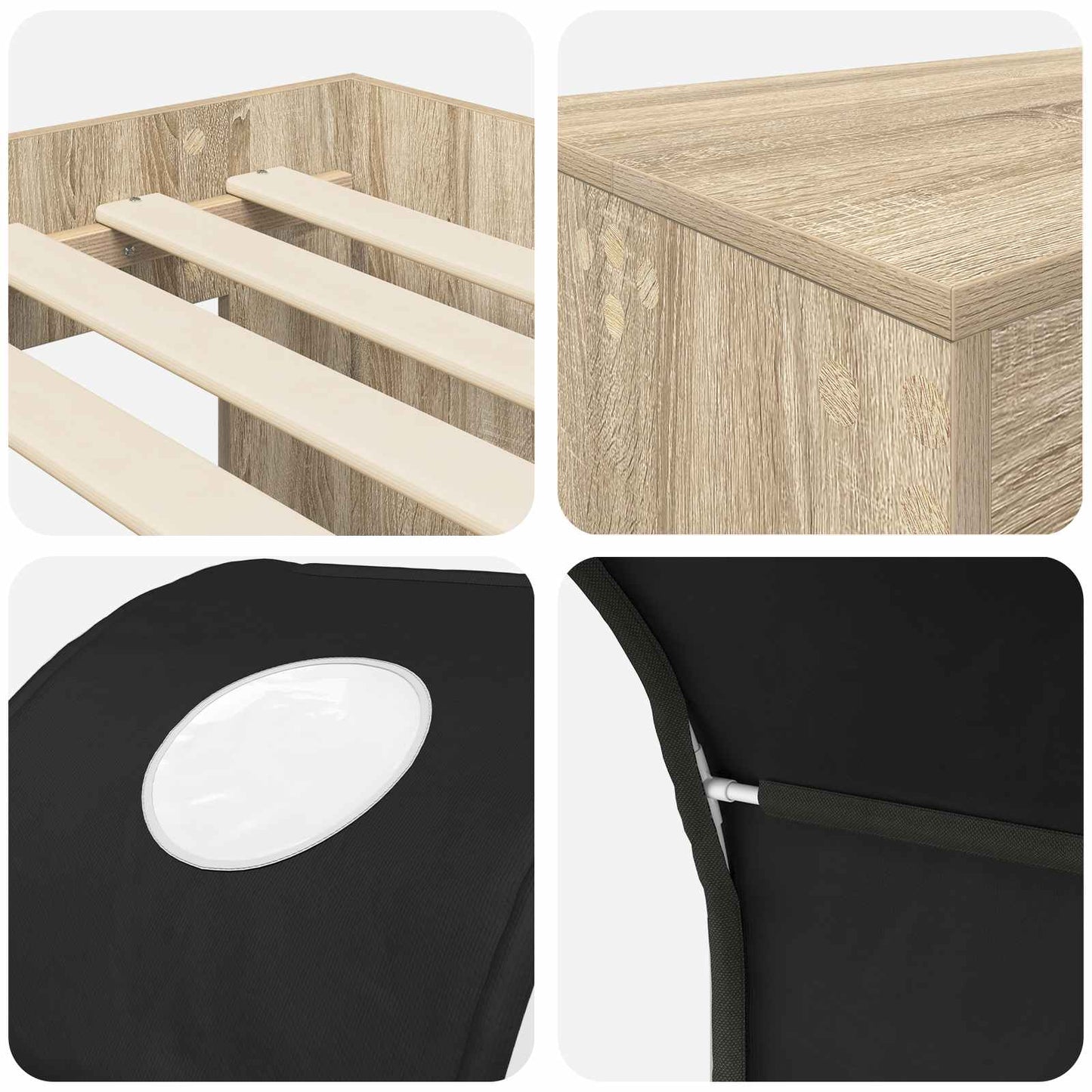 vidaXL Bed with Tunnel 3 pcs Sonoma Oak and Black Engineered Wood