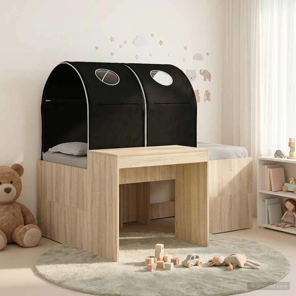 vidaXL Bed with Tunnel 3 pcs Sonoma Oak and Black Engineered Wood