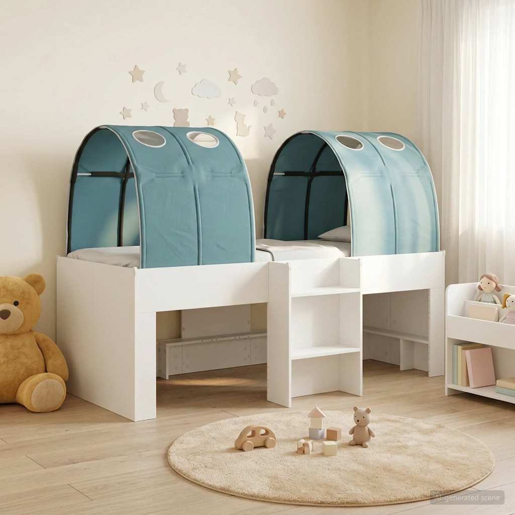 vidaXL Bed with Tunnel 3 pcs White and Light Blue Engineered Wood
