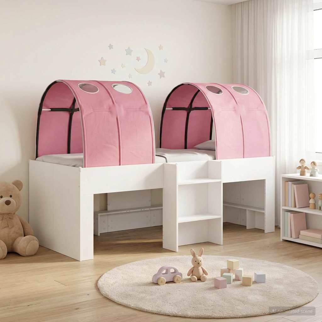 vidaXL Bed with Tunnel 3 pcs White and Pink Engineered Wood