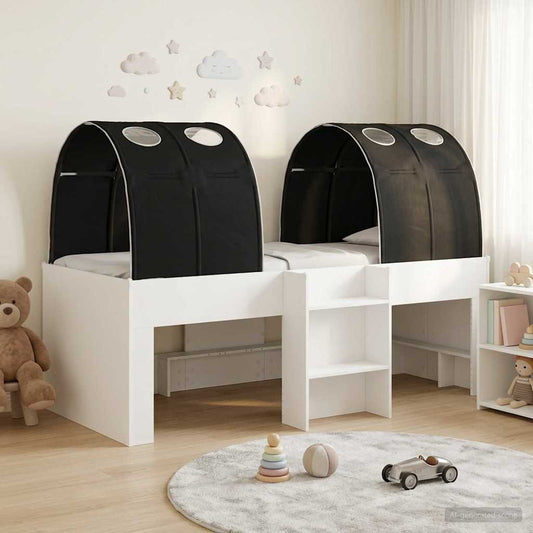 vidaXL Bed with Tunnel 3 pcs White and Black Engineered Wood