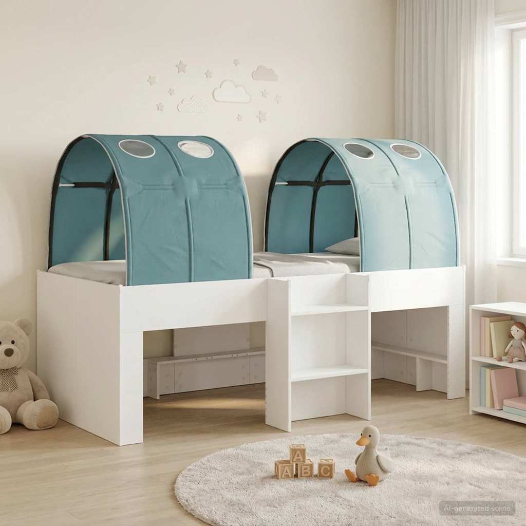 vidaXL Kids'High Bed Frame with Tunnel 3 pcs White and Light Blue
