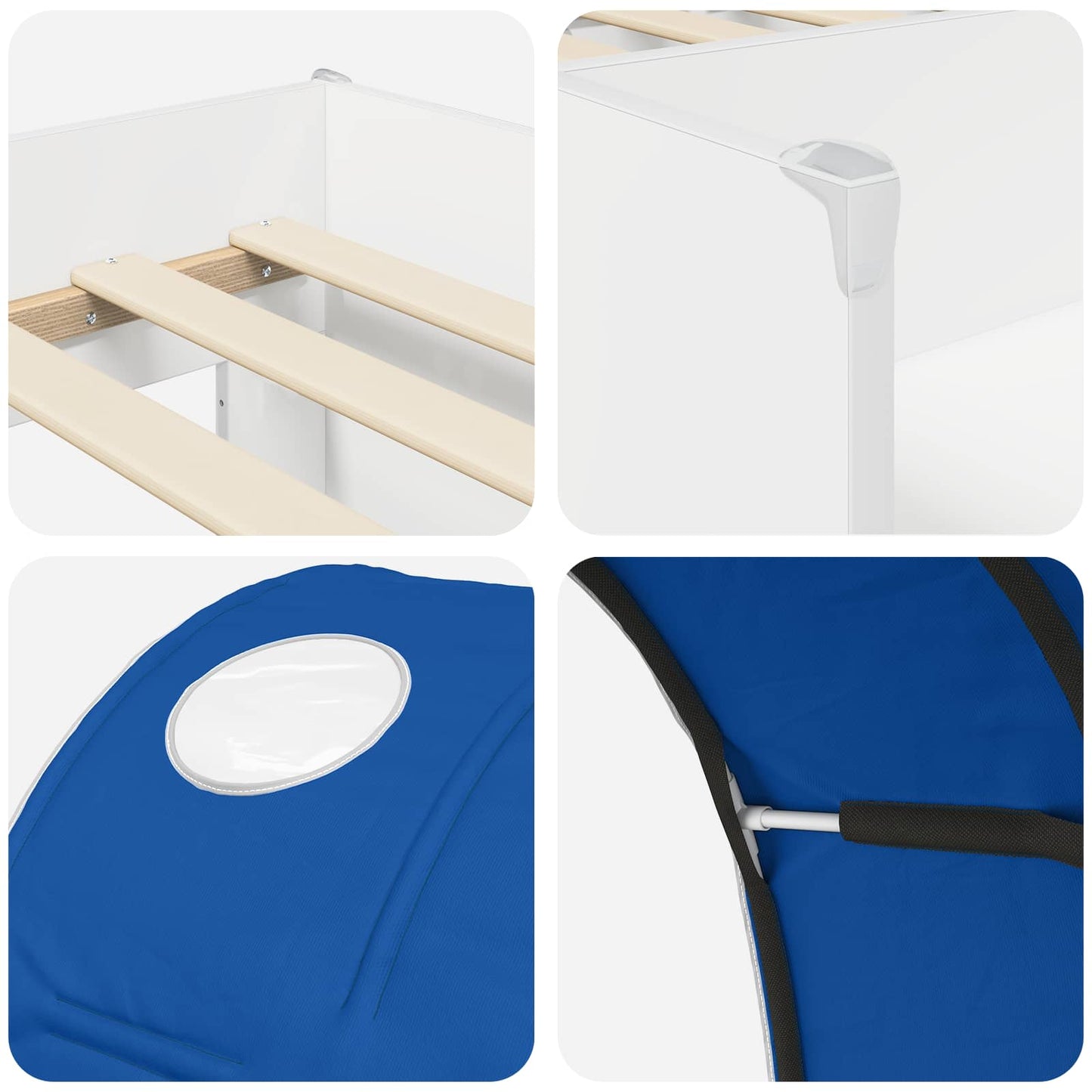 vidaXL Kids'High Bed Frame with Tunnel 3 pcs White and Blue
