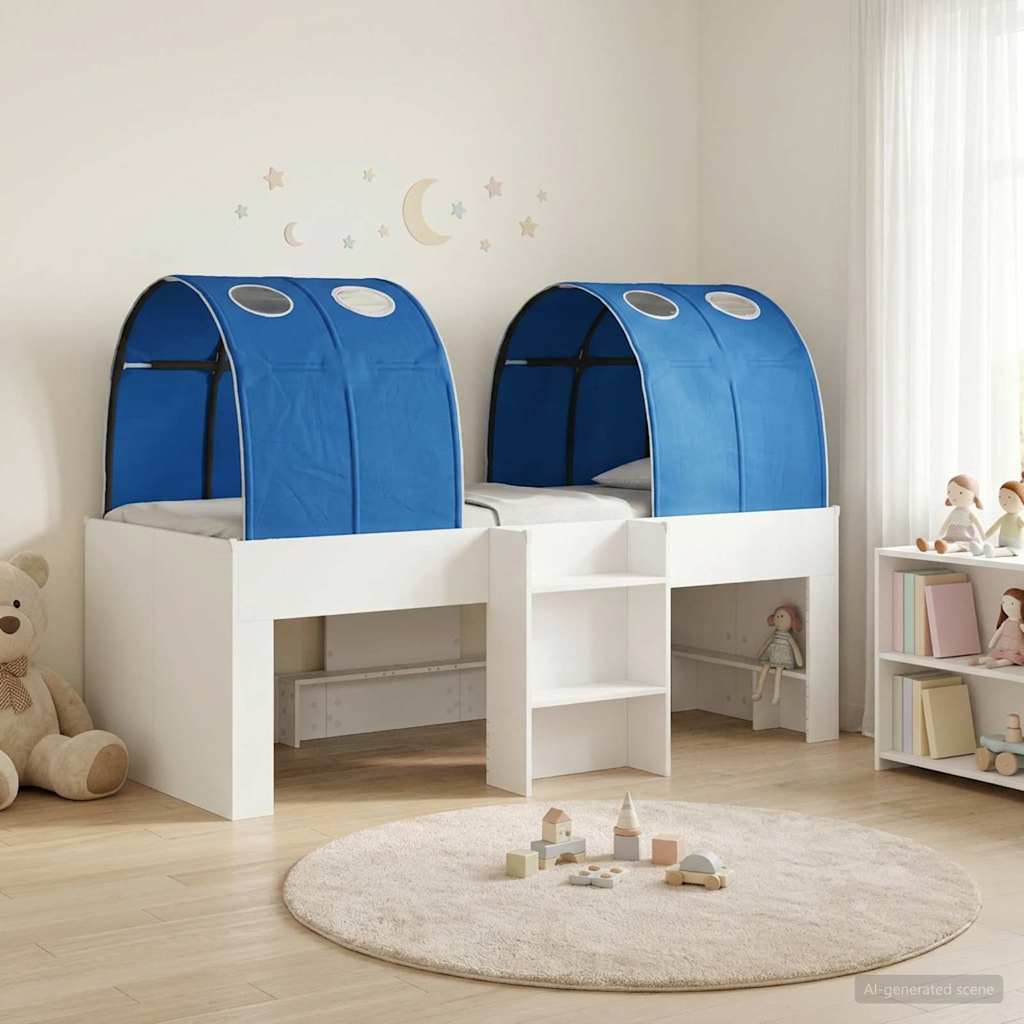 vidaXL Kids'High Bed Frame with Tunnel 3 pcs White and Blue