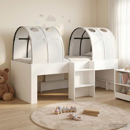 vidaXL Kids'High Bed Frame with Tunnel 3 pcs White Engineered Wood
