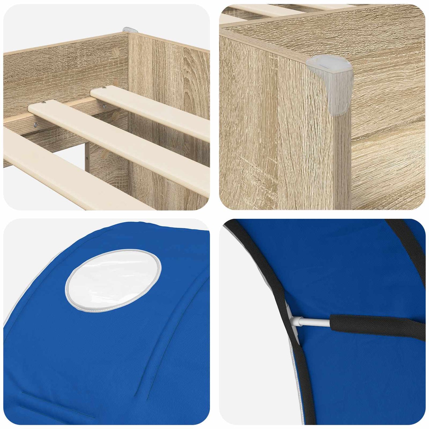vidaXL Kids'High Bed Frame with Tunnel 3 pcs Sonoma Oak and Blue