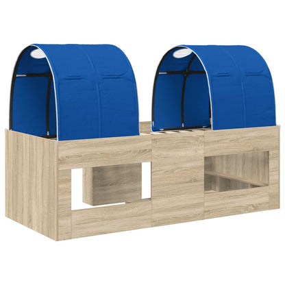 vidaXL Kids'High Bed Frame with Tunnel 3 pcs Sonoma Oak and Blue