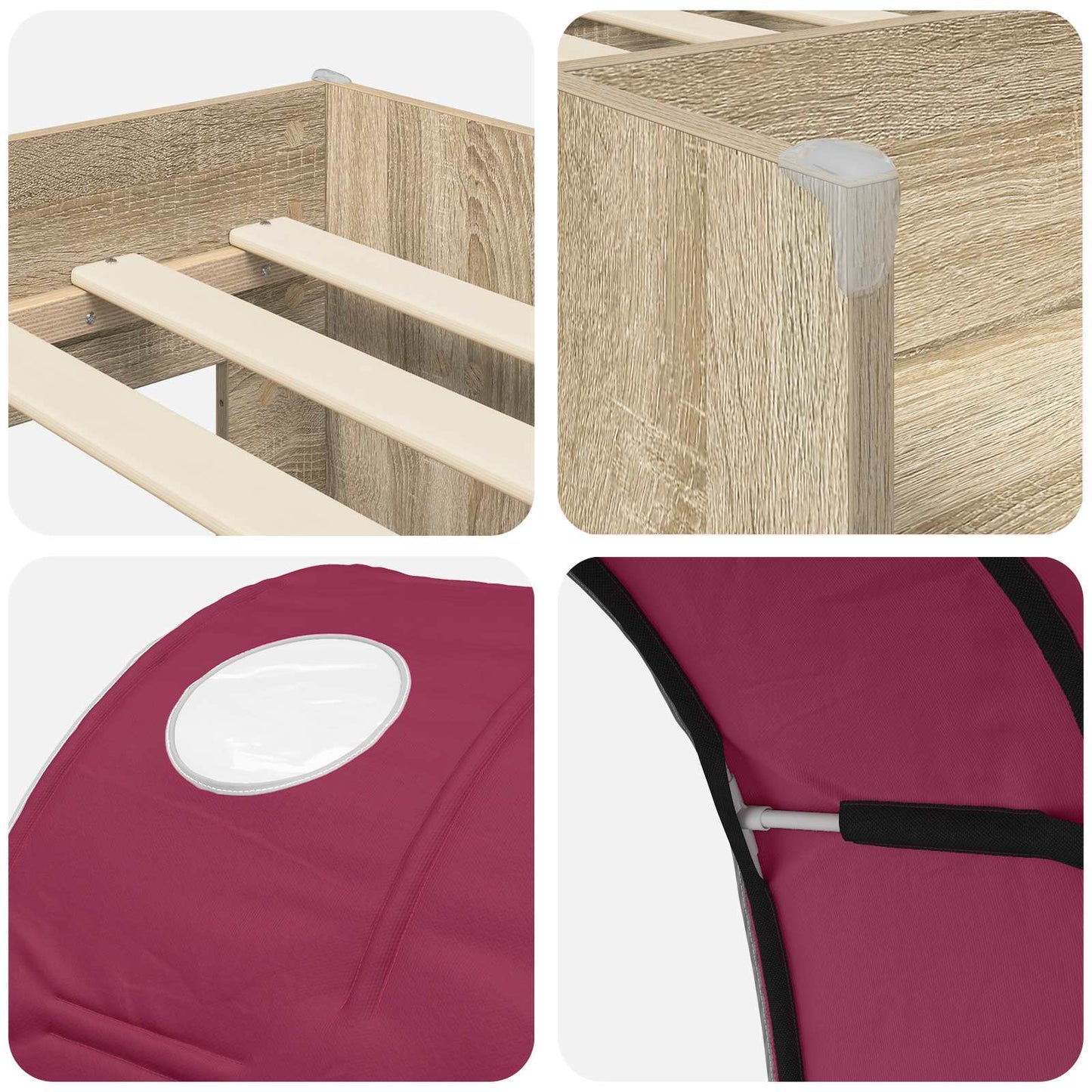 vidaXL Kids'High Bed Frame with Tunnel 3 pcs Sonoma Oak and Red