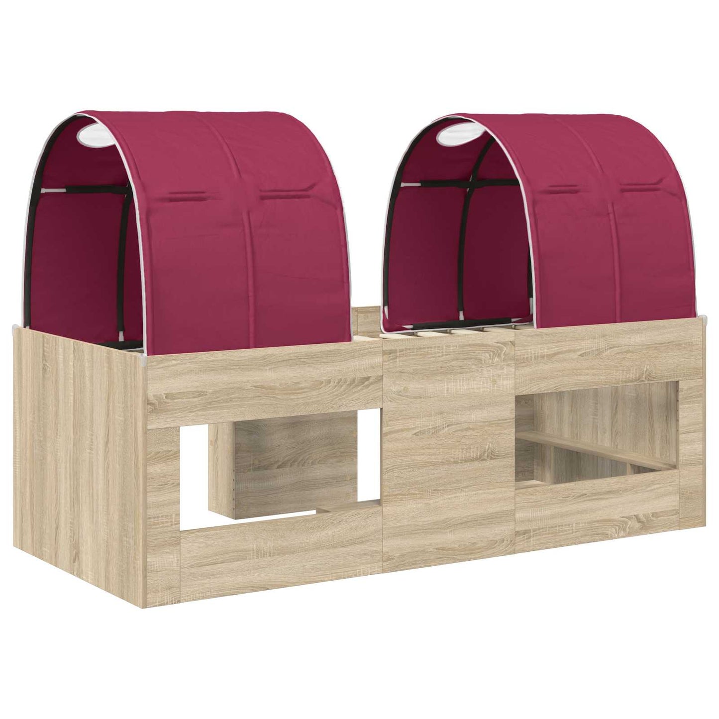 vidaXL Kids'High Bed Frame with Tunnel 3 pcs Sonoma Oak and Red